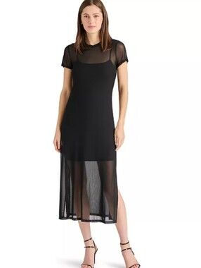 Mesh/Maille Black Sheer Short-Sleeve Maxi Dress